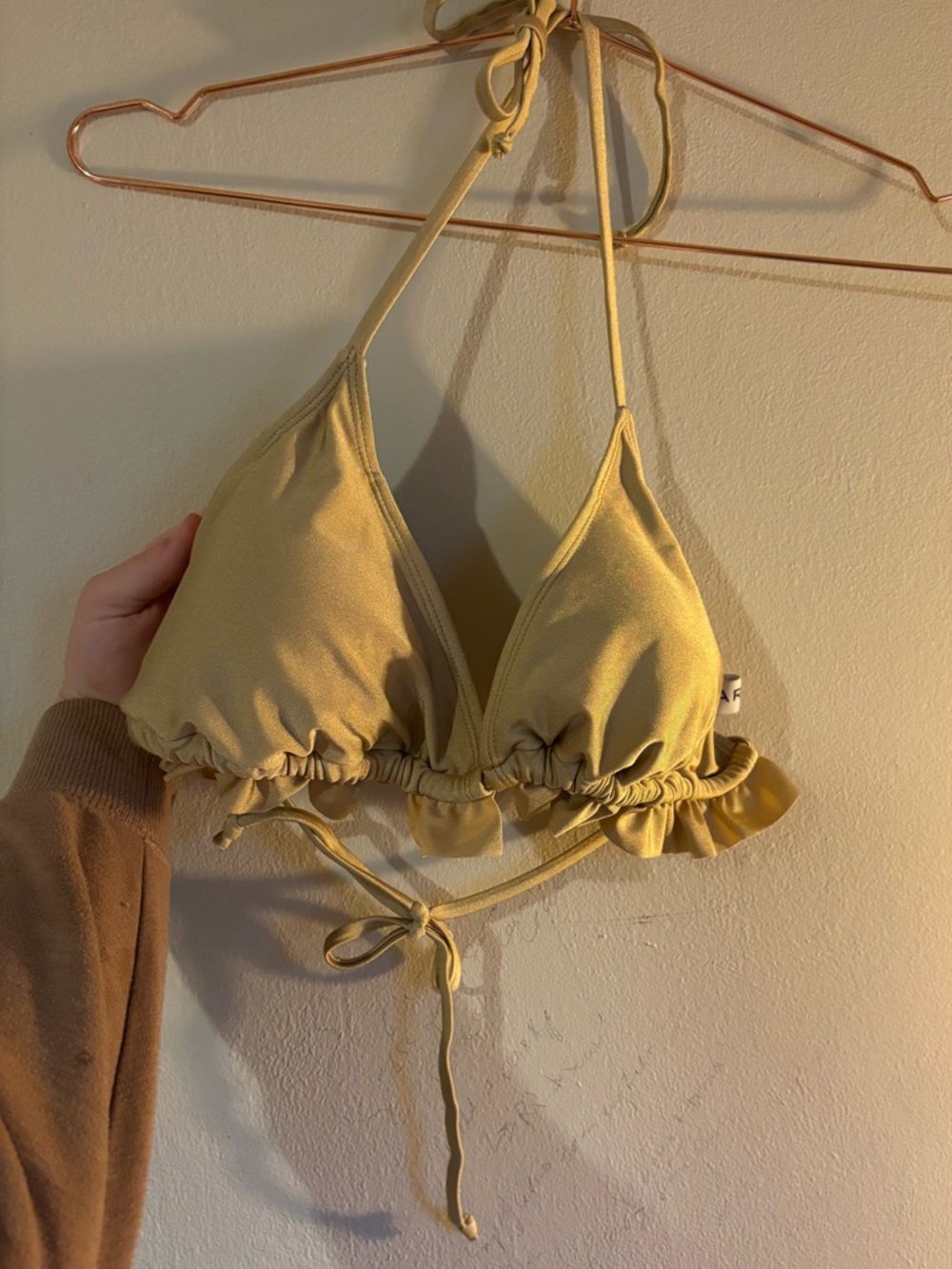 Ingear Ruffle Triangle Bandeau Bikini Top - Mustard